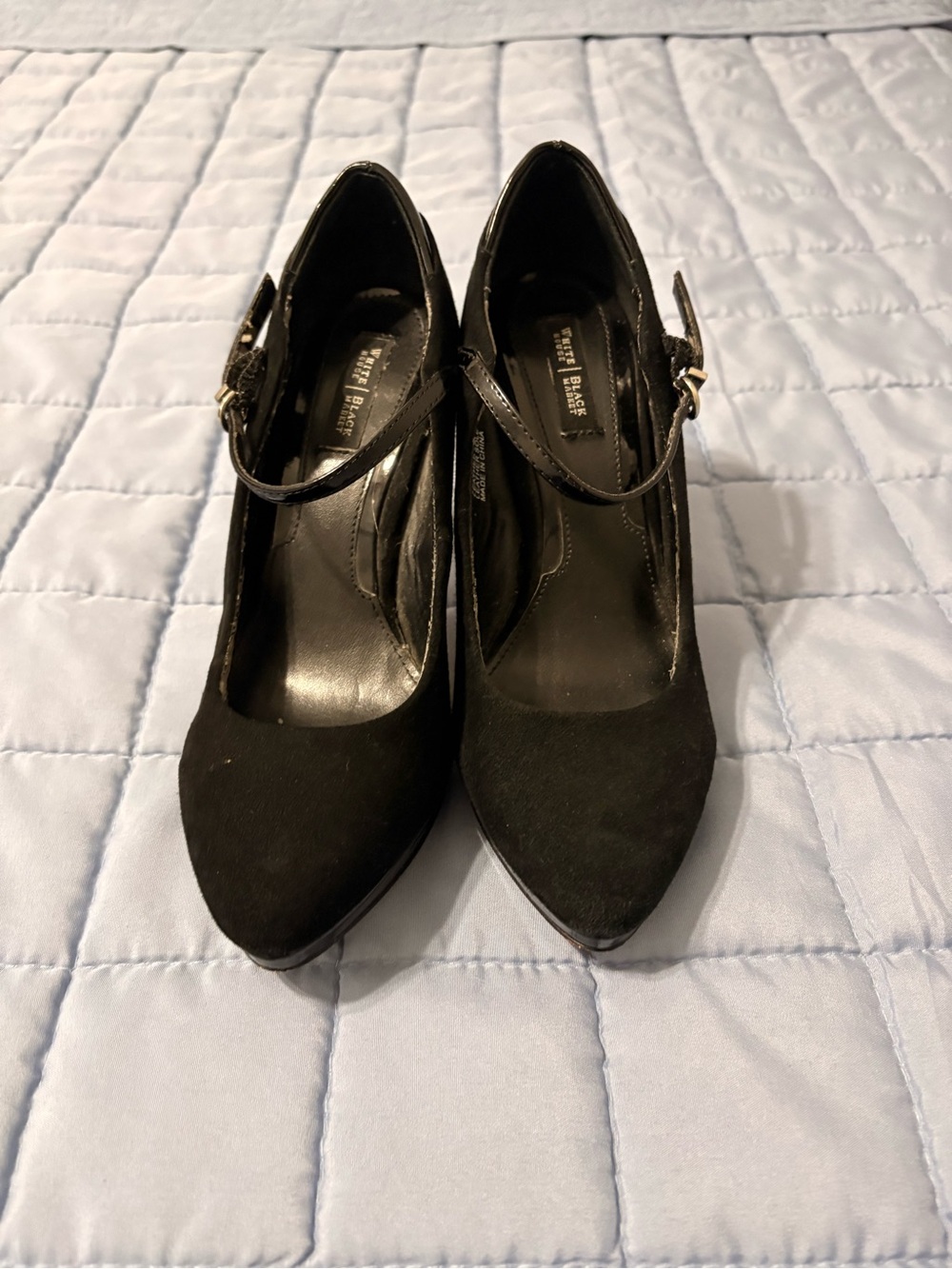 White House Black Market Black Pointed Mary Jane Pumps with Ankle Strap